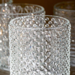 Tea Light Holly Glass Set of 4 Assorted Designs, close up of the bubble effect candleholder