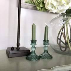 Harlequin Green Glass Candlestick