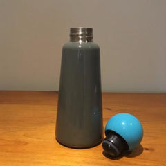 Skittle Metal Water Bottle, Grey & Blue top, 500ml, personalisation with bottle tops, hot and cold liquids, BPA