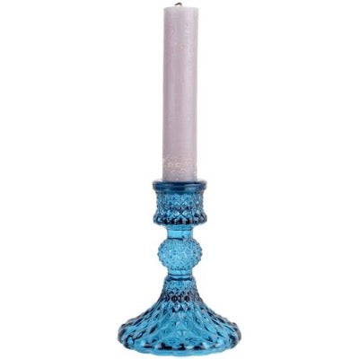 Blue Glass Harlequin Candle Holder