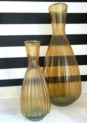Riya Ribbed Tapered Vase, Amber, Medium, 
