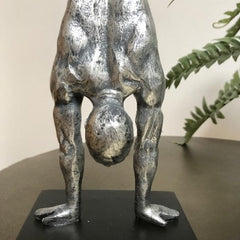 Male Gymnast Sculpture, Aged Silver