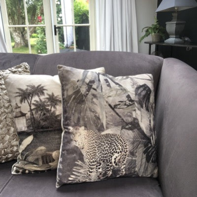 Velvet Jungle Leopard Cushion, Cream