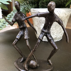Two Footballers Solid Bronze Sculpture, Small