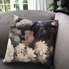 Velvet Floral Cushion, Charcoal