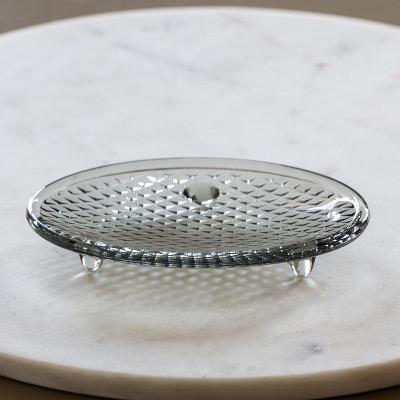Glass Soap Dish Light Grey with four dainty round glass ball feet