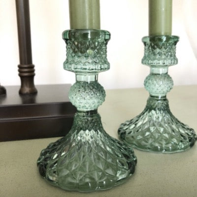 Harlequin Green Glass Candlestick, Small
