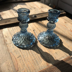 Harlequin Blue Glass Candlestick