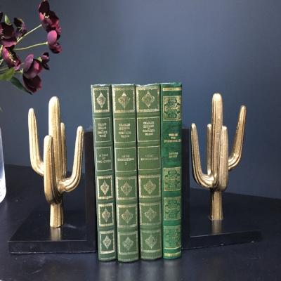 Contemporary Brass and Black Cactus Bookends