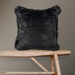 Black Woods Velvet Fringed Cushion