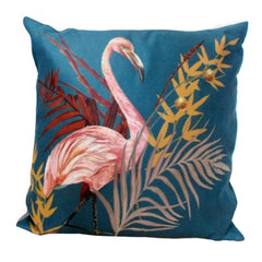 Teal Flamingo Vegan Suede Cushion