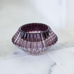 Mini Ribbed Amethyst Glass Votive and Candle Holder on the reverse side
