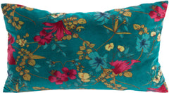 Teal Desire Cotton Velvet Cushion. Decorated with beautiful colours in a painterly flower and leaf design. Country leanings but contemporary in execution.