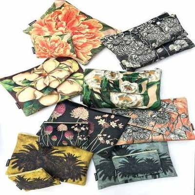 Velvet Makeup Bag & Pouch Set by VanillaFly.  Six unique and raw designs in botanical to choose from.