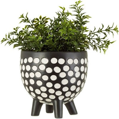 Black and white spotted indoor plant pot legs