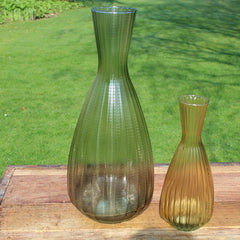 Gladys & Charles, Riya Ribbed Tapered Vase, Taupe, Large, recycled glass