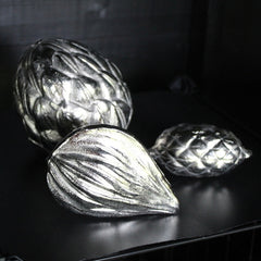 Silver Aluminium Nypa Fruit, Raffia Nut and Artichoke Sculptures