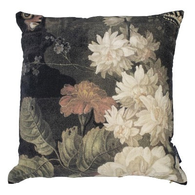 Velvet Floral Cushion, Charcoal