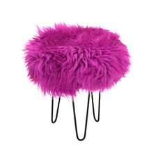 Gladys & Charles, Cerise Pink, British sheepskin bar stool, occasional seat, hair pin legs in black, cerise sheepskin, removal sheepskin cover