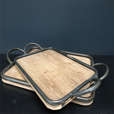 Moulon wood and zinc tray, small