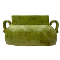 Vintage Green Stone Vase with Handles, medium